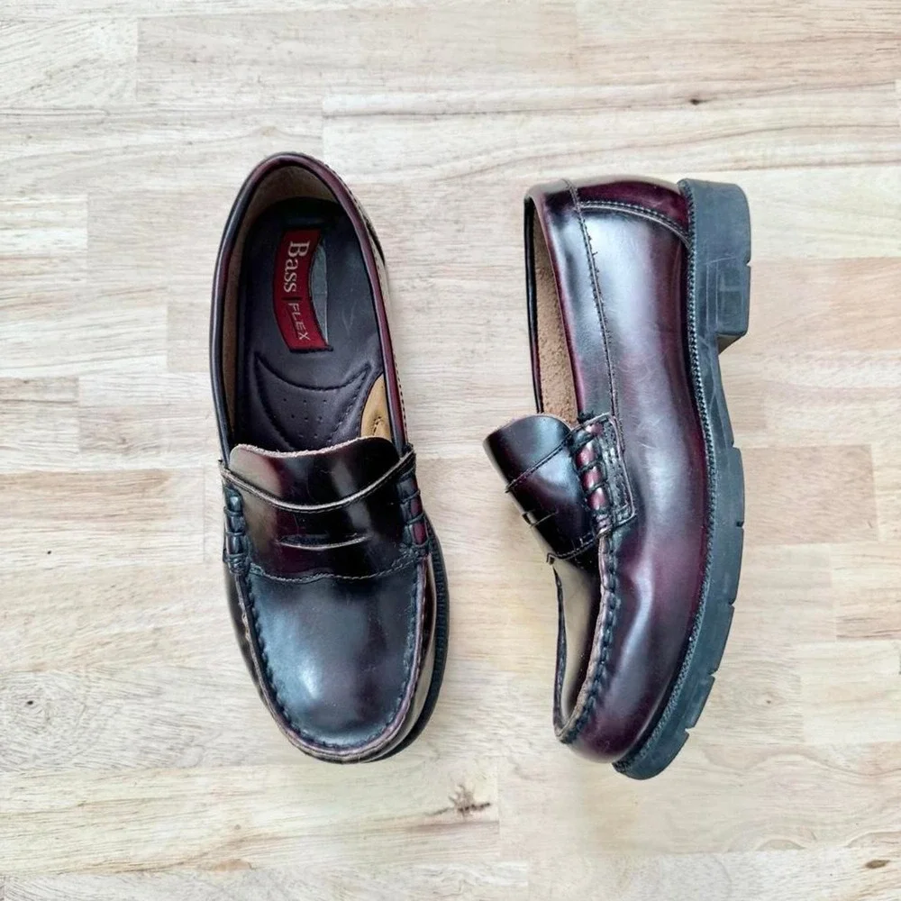 GH Bass Kids Boy 2M burgundy leather loafer youth dress red brown